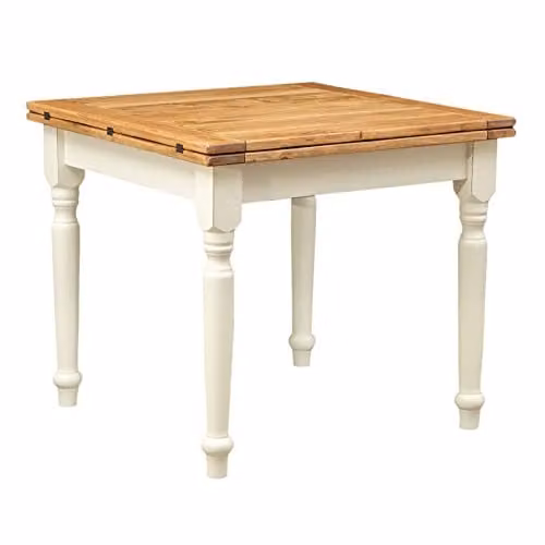 Mesa extensible de madera estilo rústico Evergreen House para cocina o salón, An/P/Al: 90 x 90 x 80 cm, colores blanco, beige y marrón