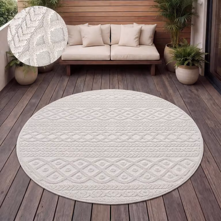 Alfombra redonda Paco Home de estilo escandinavo bohemio para exterior o interior, color beige y verde, Diámetro: 160 cm