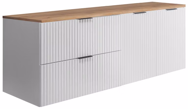 Juego de baño moderno 3E 3xE living.com con mueble de cajones y puertas en color blanco, An/P/Al: 57 x 46 x 160 cm