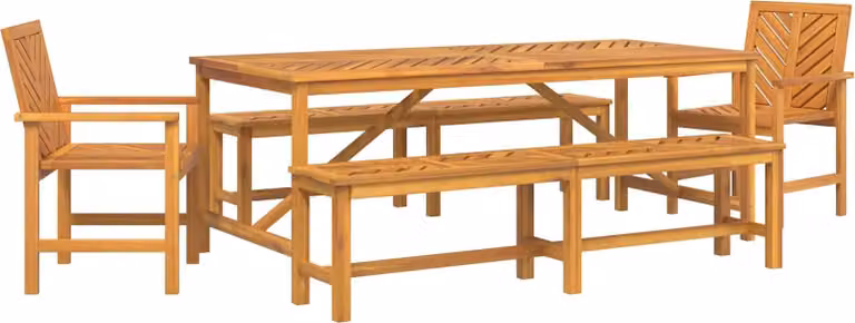 Conjunto de comedor de jardín Syfax de 5 piezas en madera de acacia aceitada color marrón