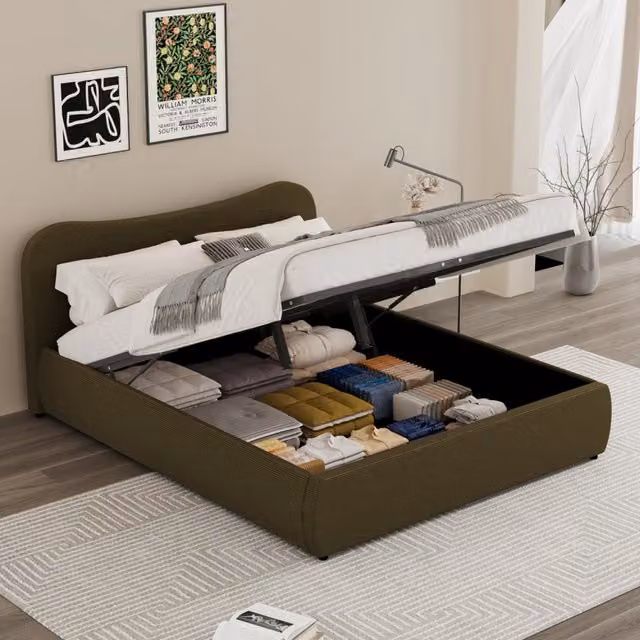 Cama con canapé abatible Concept Usine tapizada en terciopelo verde de diseño moderno An/P/Al: 160 x 200 x 54 cm