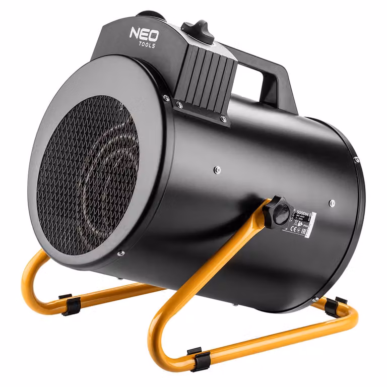 Calentador eléctrico de ventilador industrial Neo Tools en color negro con termostato y protección contra sobrecalentamiento