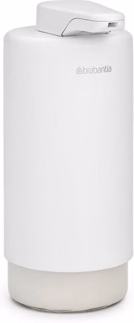 Dispensador de jabón recargable Brabantia Sinkside en color blanco y transparente con bomba de metal y vidrio de 200 ml