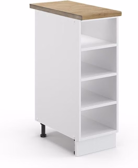 Estante de cocina Vicco Fame-Line en blanco y roble con puertas de apertura suave y estante abierto An/P/Al: 60 x 30 x 82 cm