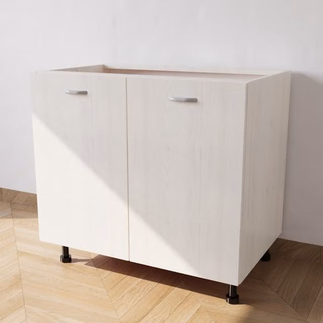 Mueble base de cocina Alfredo Calandrelli con 2 puertas, color blanco claro, An/P/Al: 90 x 55,5 x 72 cm con patas de 10 cm