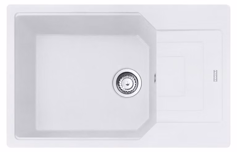 Fregadero de granito Franke URBAN UBG 611-78 XL color Glacier con grifo de acero inoxidable y sistema de control excéntrico, Medidas de corte: 76 x 48 cm