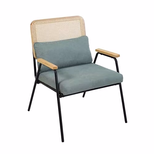 Sillón relax Oviala de ratán sintético y metal con cojines en color verde
