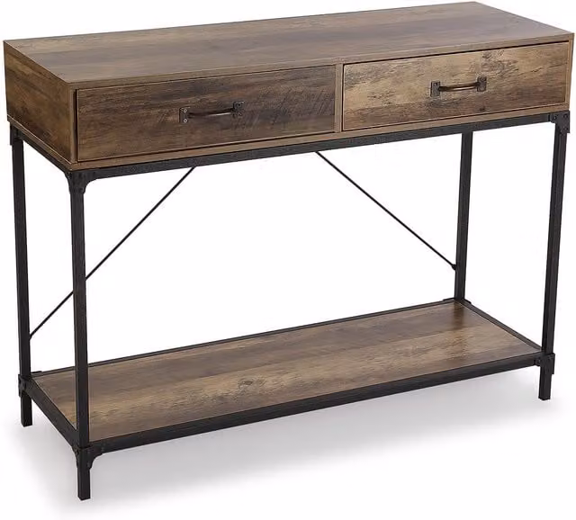 Consola Versa de estilo industrial en madera y metal color marrón para recibidor u oficina en casa