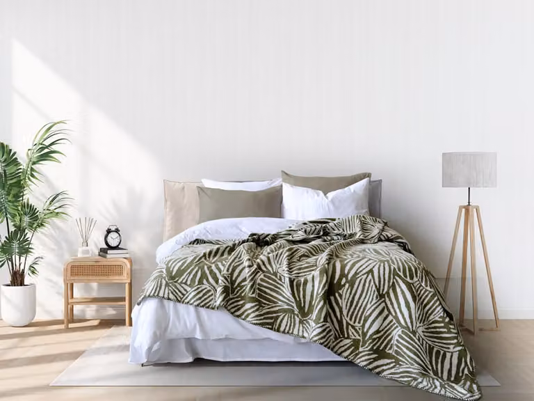 Manta de punto Blanc Avenue en color beige y verde, An/P: 150 x 200 cm