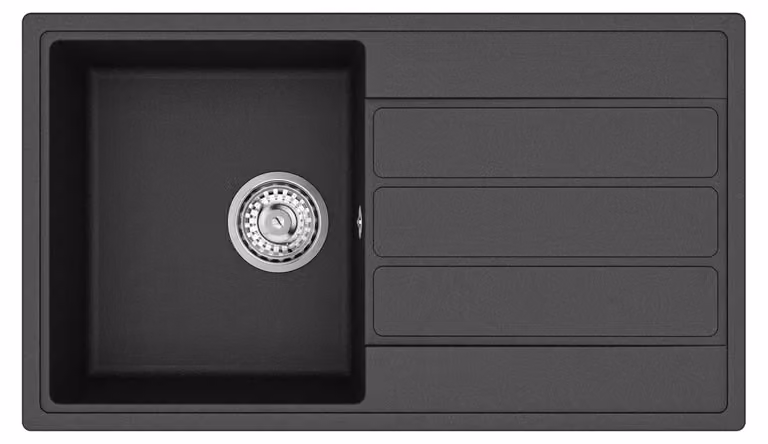 Fregadero de cocina SIKO de granito compuesto con zona de escurrimiento, An/P: 76 x 44 cm, disponible en beige o negro