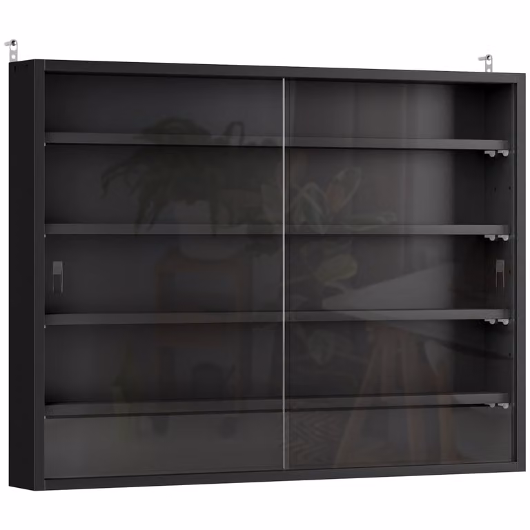 Vitrina de pared Homcom moderna en madera y vidrio negro con puertas de cristal, An/P/Al: 80 x 9.5 x 60 cm