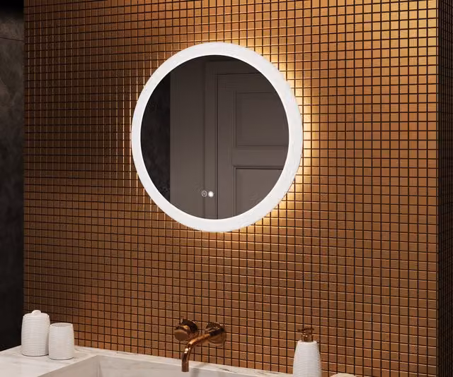 Espejo de baño redondo Artforma con LED retroiluminado, táctil, antivaho y regulable en color blanco, Diámetro: 60 cm