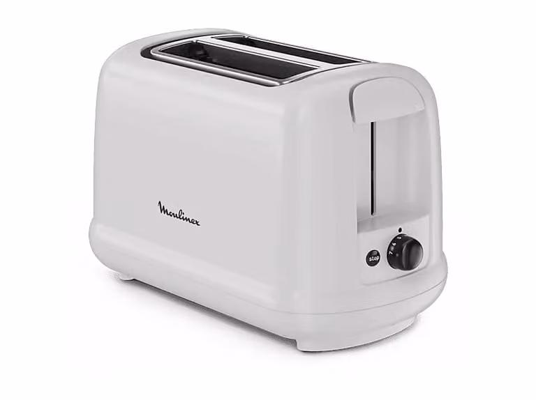 Tostadora Moulinex Simpleo LT160B de 850 W con 2 ranuras, 7 niveles de tostado, modo descongelar y bandeja recogemigas en color blanco o gris