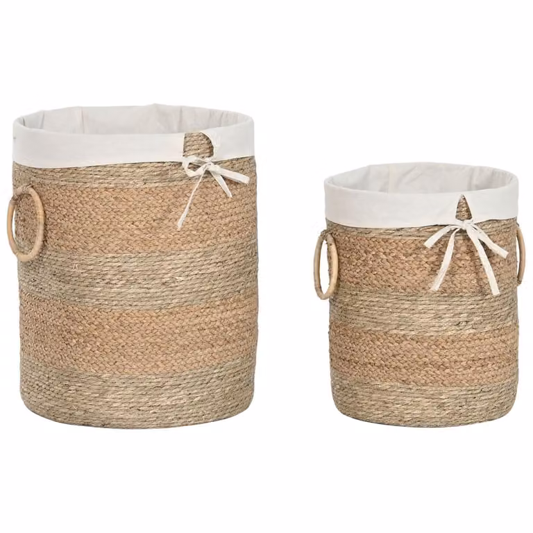 Conjunto de 2 cestas NIYLO de fibras naturales de ratán y esparto en colores marrón y beige con tejido abierto