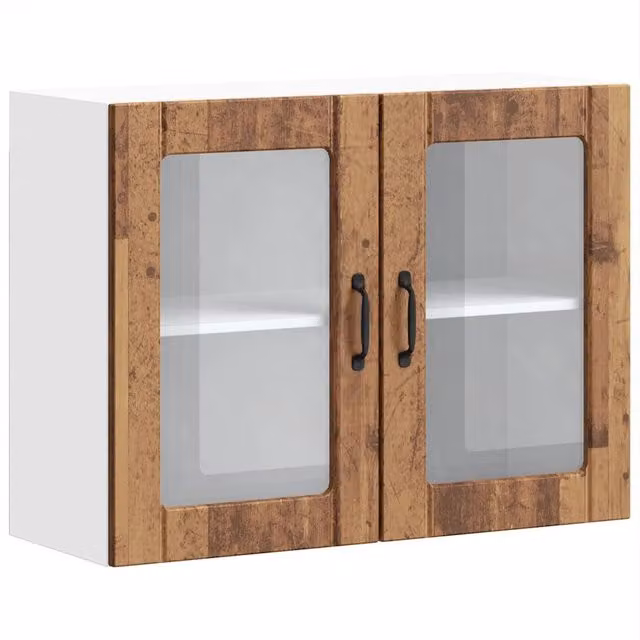 Armario de pared para cocina Helloshop26 de diseño moderno en madera marrón con puertas de cristal, An/P/Al: 80 x 31 x 60 cm