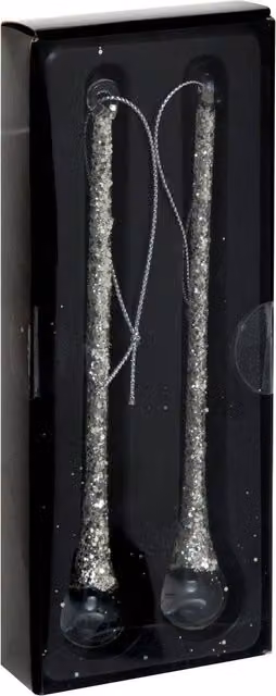 Lote de 2 adornos colgantes de cristal para el árbol de Navidad con forma de gota de Feeric Lights & Christmas en color plata y transparente, de 15,2 cm