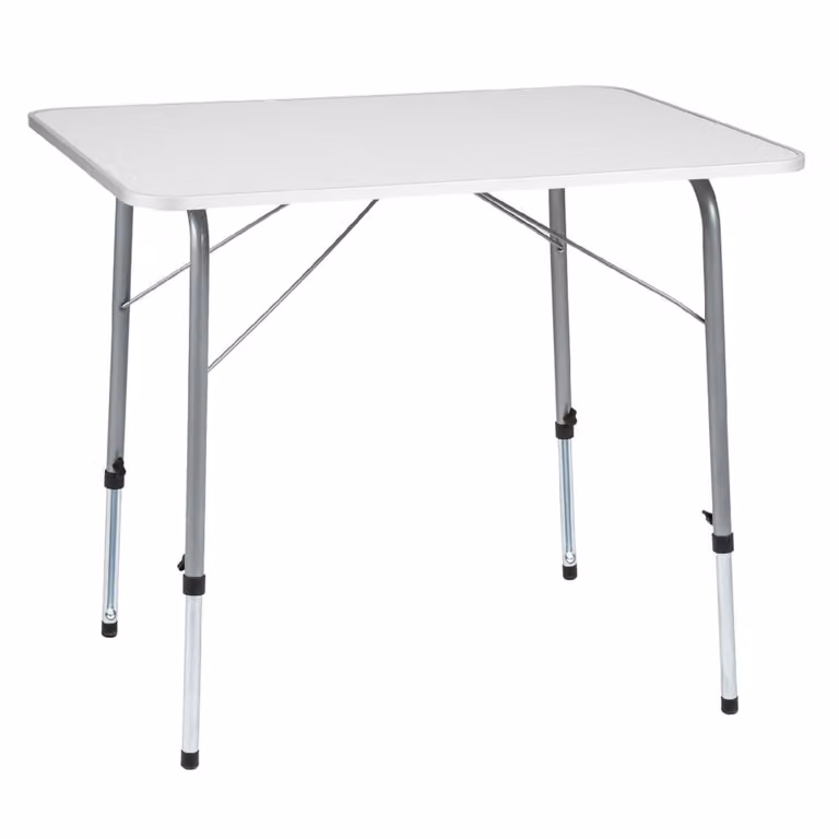 Mesa de camping TecTake plegable y ajustable en altura, rectangular, blanca y gris, An/P/Al: 80 x 60 x 68 cm