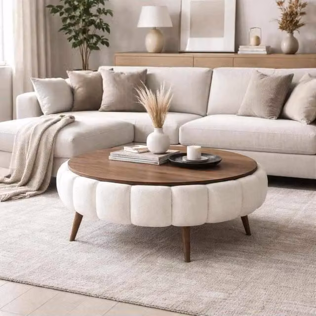 Mesa baja redonda de madera Habitat et Jardin en blanco y marrón An/P/Al: 100 x 100 x 44 cm