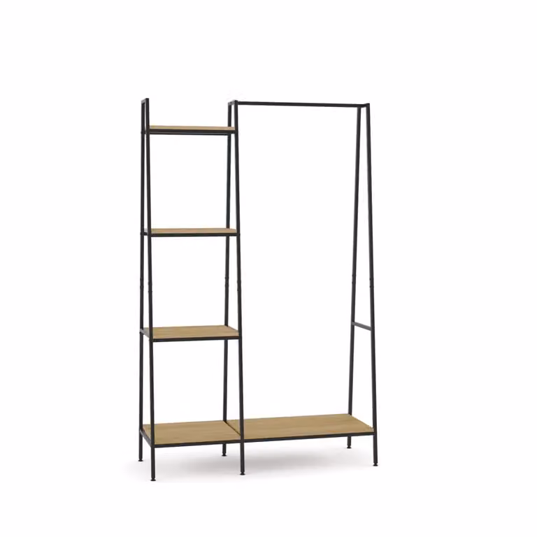 Perchero industrial HISPANOHOGAR de metal y mdf en color gris y roble con An/P/Al: 160,5 x 101 x 36,5 cm