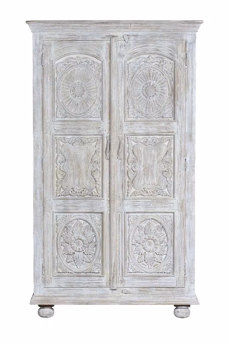 Armario de madera de mango estilo rústico vintage blanco de Giner y Colomer Al x An x P: 200 x 114 x 60 cm