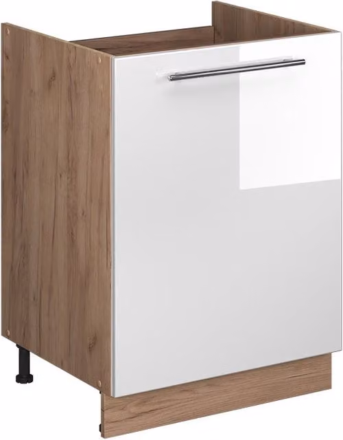 Mueble bajo para fregadero Vicco Fame-Line en blanco alto brillo y roble dorado de 60 cm