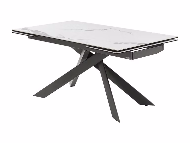 Mesa de comedor extensible COREMA de Pascal MORABITO con acabado de cerámica efecto mármol blanco y antracita, An/P/Al: 141 x 90 x 76 cm