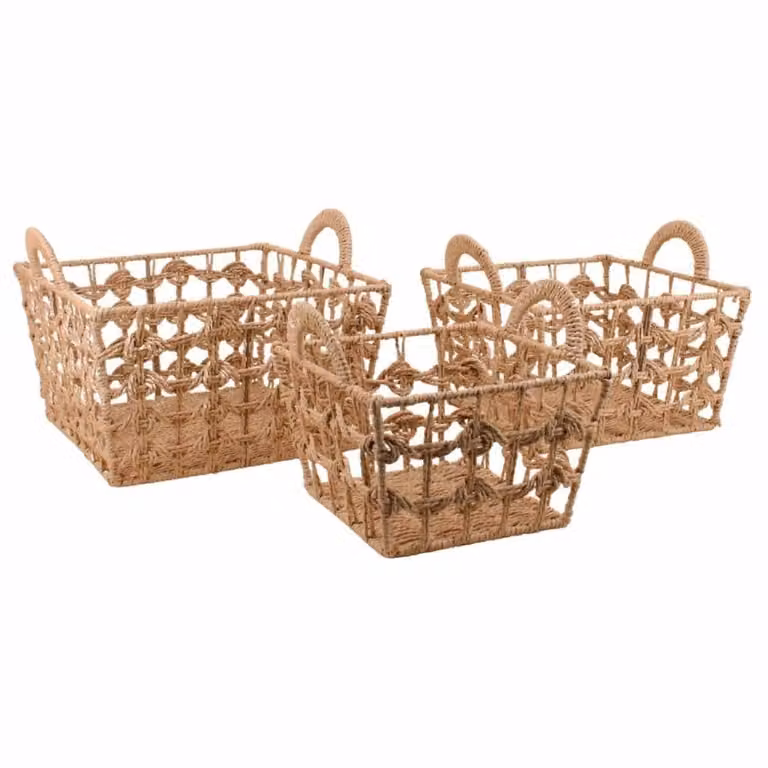 Juego de 3 cestas de ratán tejidas Ornami en color beige