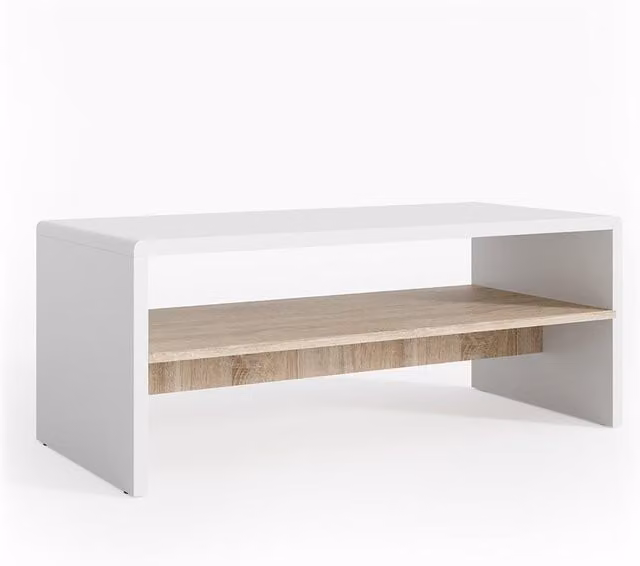 Mesa de centro Vicco moderna en color blanco y sonoma, An/P: 99.6 x 39.8 cm