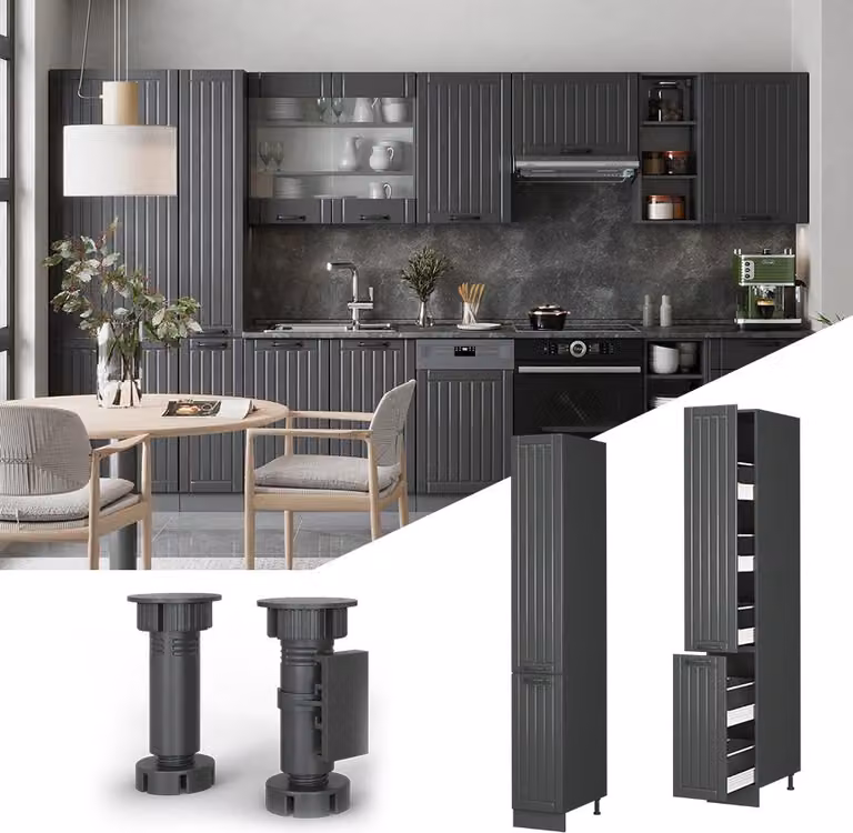 Mueble alto de cocina Vicco Fame-Line en color gris antracita con puertas batientes y cierre suave