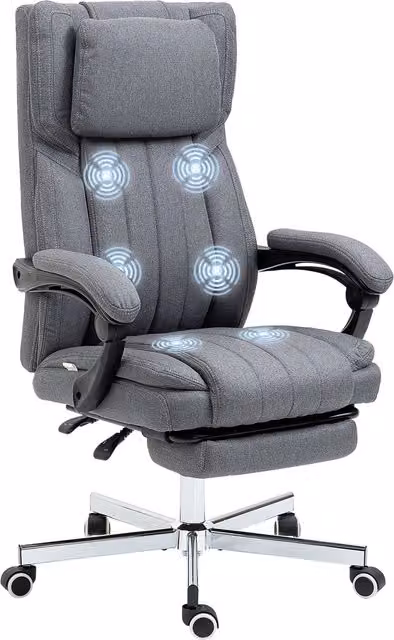 Silla de oficina ejecutiva con masaje Vinsetto, giratoria y reclinable, color gris, An/P/Al: 65 x 61 x 118 cm
