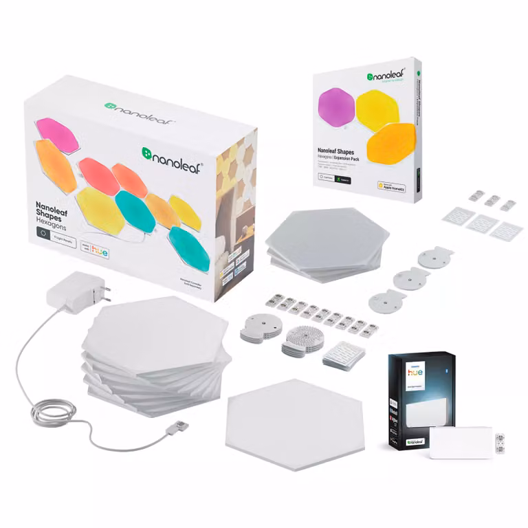 Philips Hue Set de Inicio de Paneles de Pared Hexagonales (12 Paneles) con Módulo de Luz de Pared LED en Blanco
