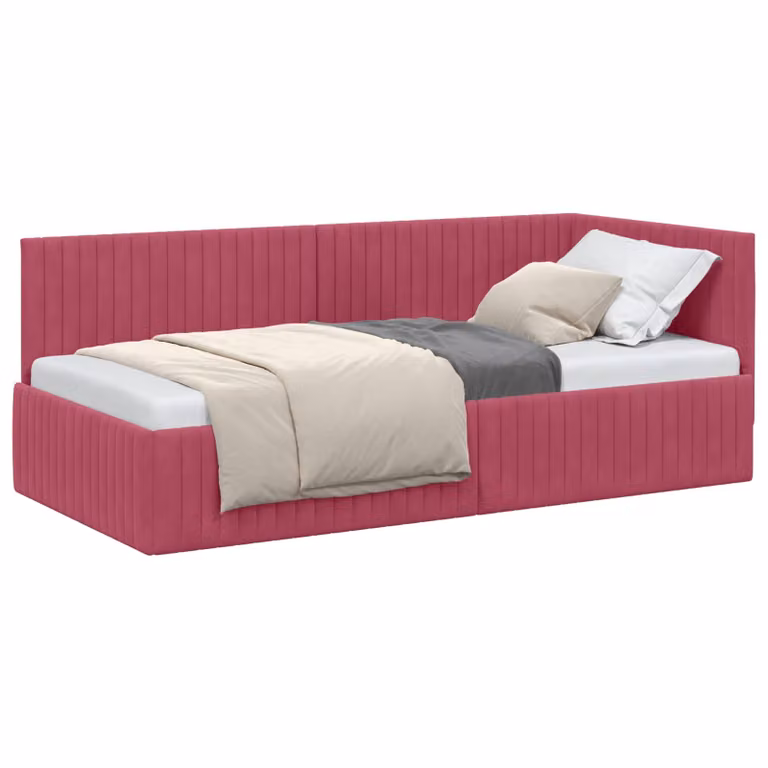Estructura de cama de esquina moderna vidaXL tapizada en terciopelo rojo An/P: 90 x 200 cm