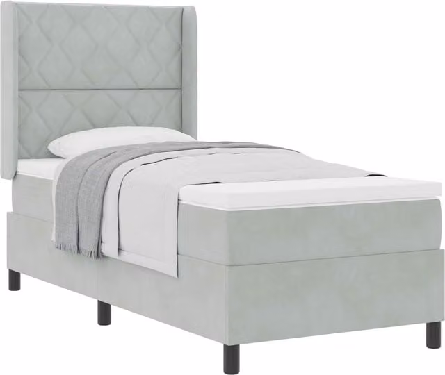Cama tipo box spring SYFAX de terciopelo gris con colchón de muelles ensacados An/P/Al: 90 x 200 cm
