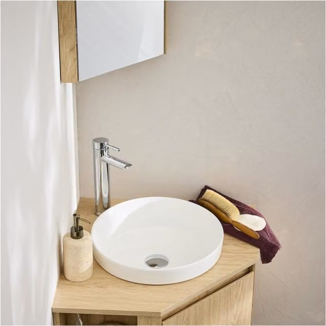 Lavabo redondo de cerámica Mob-In color blanco de 36 cm de diámetro