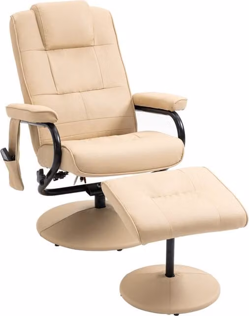 Sillón reclinable de masaje con reposapiés NORTHIX en piel sintética color beige y crema