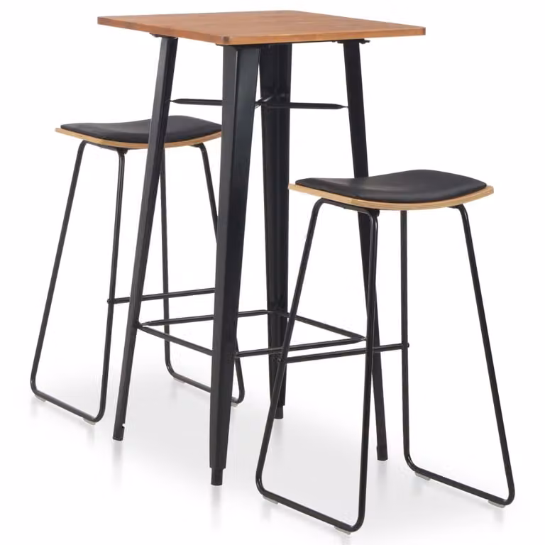 Conjunto de mesa y 3 sillas Prolenta de estilo moderno en madera de pino y metal, color marrón y negro