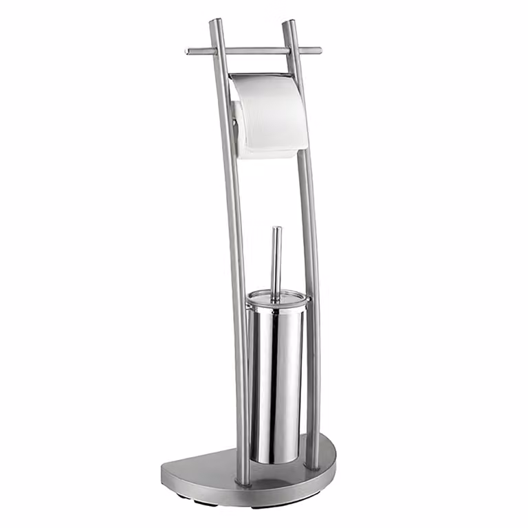 Columna de WC Oresteluchetta con portarrollos y escobillero en acero cromado color plata, An/P/Al: 33 x 18 x 80 cm