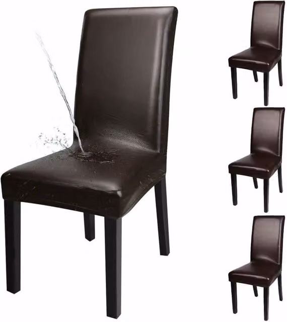 Juego de 4 fundas impermeables de piel sintética para sillas de comedor XISRENS, color marrón