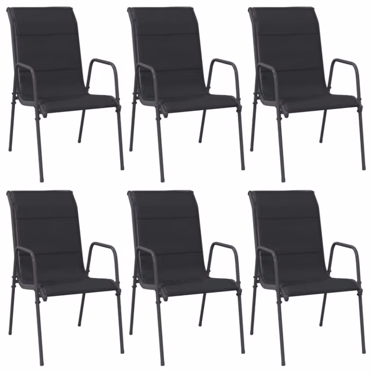 Sillas de jardín Maison Chic en acero con tela textilene color negro y antracita con reposabrazos An/P/Al: 51 x 66 x 88 cm