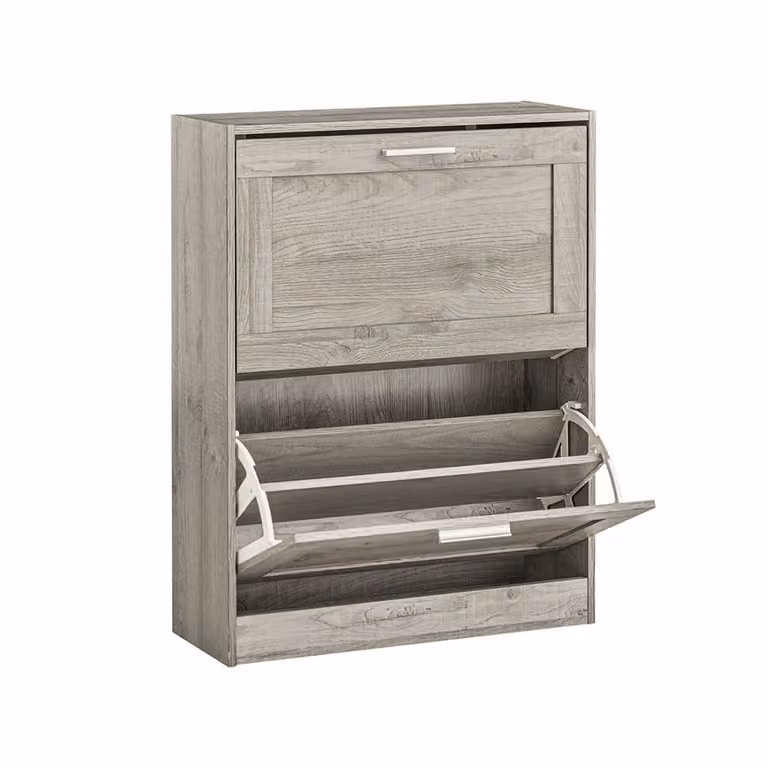 Zapatero organizador SOBUY de madera gris con 2 solapas para entrada An/P/Al: 60 x 23 x 79 cm