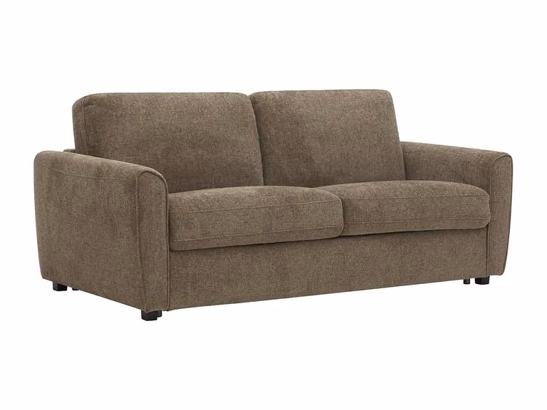 Sofá cama de 3 plazas exprés Scotimi en chenilla color topo y beige con colchón de 140 x 200 cm