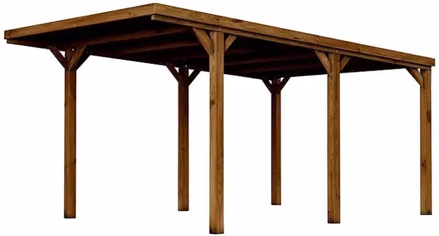 Carport Victor Cerland de madera y policarbonato color marrón para automóviles An/Pr: 322 x 511 cm