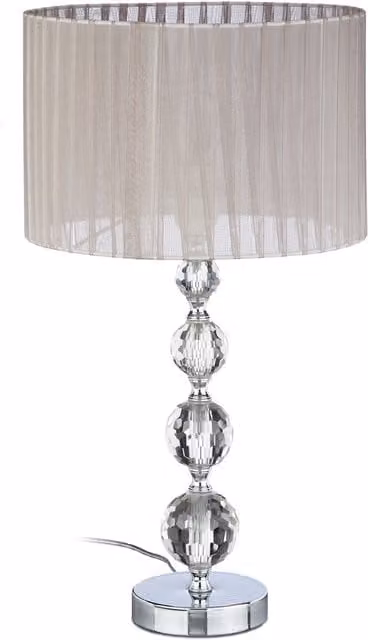 Lámpara de mesita de noche relaxdays de cristal y tela en gris y plateado, An/P/Al: 29,5 x 29,5 x 53 cm, con casquillo E27 para dormitorio o salón