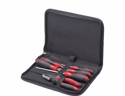 Juego de herramientas para mecánicos Wiha de 6 piezas con destornilladores y alicates en color negro con bolsa de transporte
