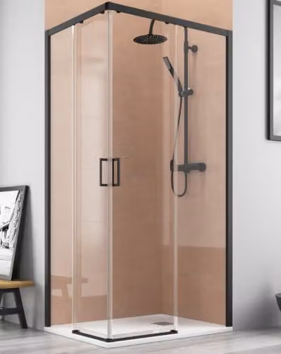 Mampara de ducha rectangular angular corredera B BAÑO TOTAL con cristal transparente de 5 mm y perfil negro, An/P/Al: 115 x 70 x 190 cm