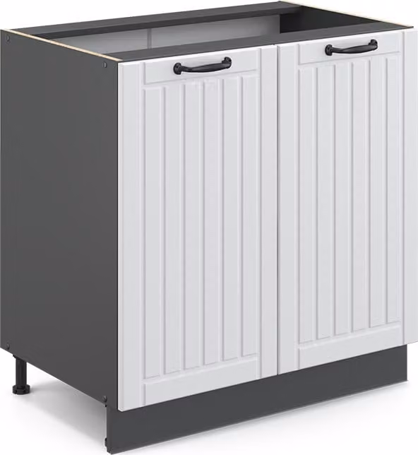 Mueble bajo de cocina Vicco Fame-Line estilo casa de campo en blanco y antracita con puertas de cierre suave, An: 80 cm, Al: 82 cm, P: 51,6 cm