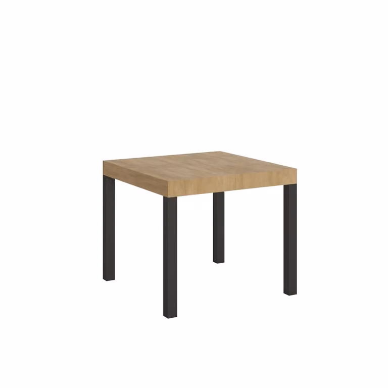 Mesa extensible Itamoby de diseño minimalista en color roble y estructura antracita, An/P/Al: 90 x 90 x 77 cm (extensible hasta 156 cm)