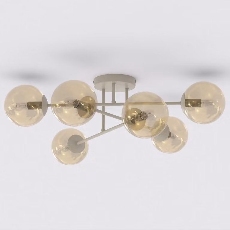 Lámpara colgante moderna Kendra Home en metal beige y cristal ámbar transparente