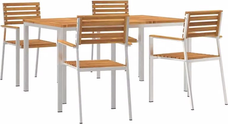 Conjunto de comedor de jardín Syfax de 5 piezas en madera de acacia y acero inoxidable color marrón