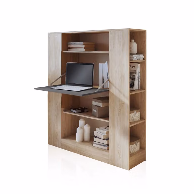 Escritorio secretario con estantería DUEHOME en beige y gris, An/P/Al: 119,6 x 34,5 x 139,6 cm
